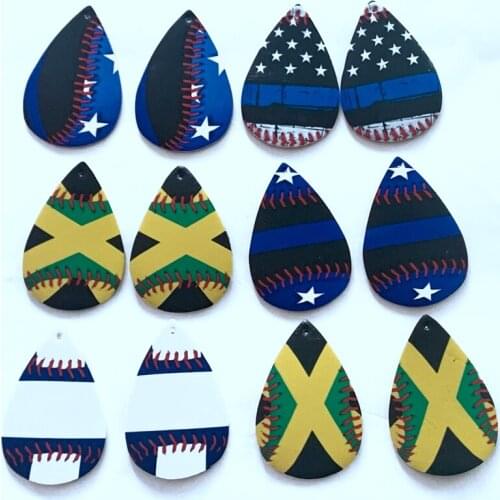 Patriotic Earrings Faux Leather American Wood Grain Style Flag Earrings 4 Th Of July Baseball Earrings