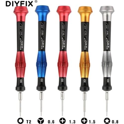 DIYFIX 3D Precision Screwdriver Y0.6 P2 0.8 Pentalobe 1.5 Cross 2.5 Phillips T2 Torx for iPhone Samsung Phone PC Repair Tools