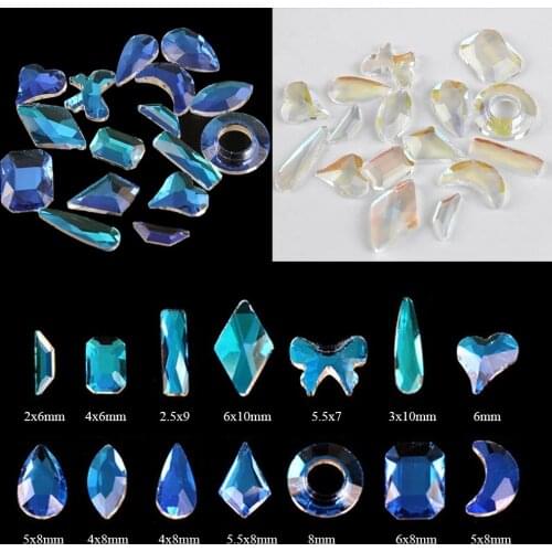 30pcs Transparent AB Color Mix Shape Nail Art Rhinestone Shiny Crystal Stones For DIY 3D Nail art Decorations Accessories