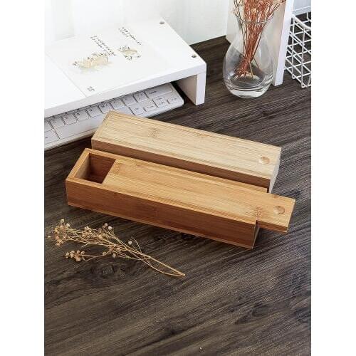 Rectangular Pull Cover Bamboo Box Wood Storage Box Long Strip Solid Wood Desktop Sundries Packing Box