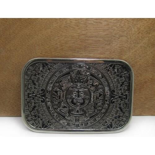BuckleClub AZTEC calendar circle belt buckle jeans gift belt buckle FP-02902 silver finish for men 4cm width loop drop shipping