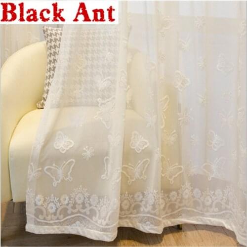 White Gauze Window Screen Embossed Butterfly For Living Room Tulle Curtain Bedroom Kitchen Drape Panel Finished X-JD939#20