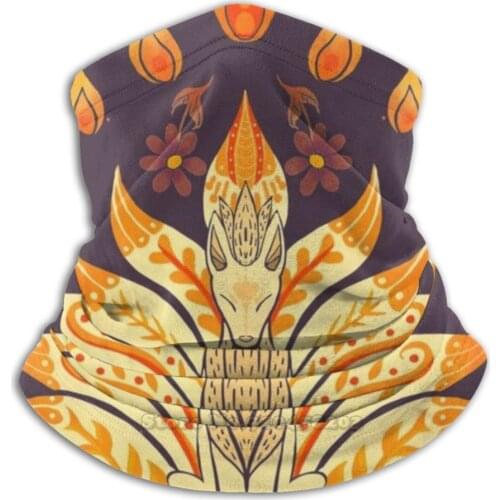 Folk Art Kitsune Scarf Bandana Neck Warmer Headband Cycling Mask Folk Art Fox Kitsune Fire Fox Ninetails Purple Orange Red