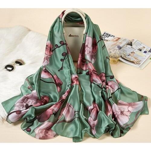 90*180CM Silk Scarf Female Spring, Autumn and Winter Seasons Printing New Silk Satin Imitation Silk Long Scarf Shawl