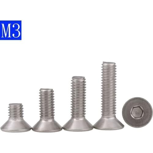 3mm M3 x 0.5 304 Stainless Steel FLAT HEAD Socket Screws Bolt Countersunk DIN 7991 Hex Socket screw A2 - 70