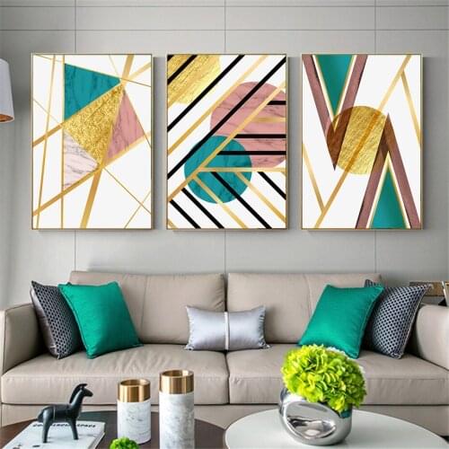 Modern Block Color Abstract Geometric Marbling Gold Style Texture Canvas Print Wall Art Painting Picture Living Room Decoration