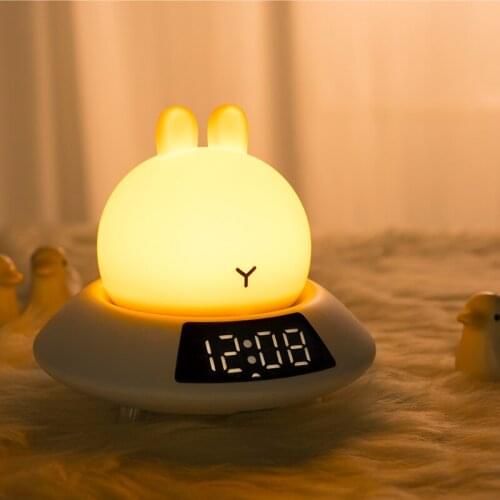 Clock Light LED UFO Silicone Lamp Cartoon Bedroom Multi-function Wireless Voice Control Colorful Rabbit Clock for Children Gift