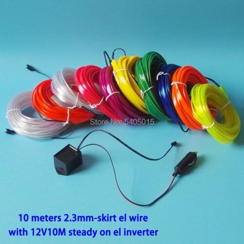 10meters 2.3mm-Skirt EL Wire by DC12V Luminous Neon Led Strip Rope Thread for Holiday DIY Decoration Signboard Billboard