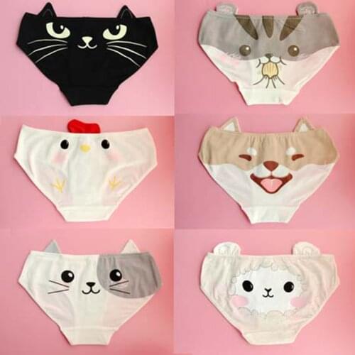 Kawaii Cartoon Animals Underwear Panties Shiba Doge Cat Chick Sheep Hamster Face Cute Lolita Girls Cotton Briefs Japan Cosplay