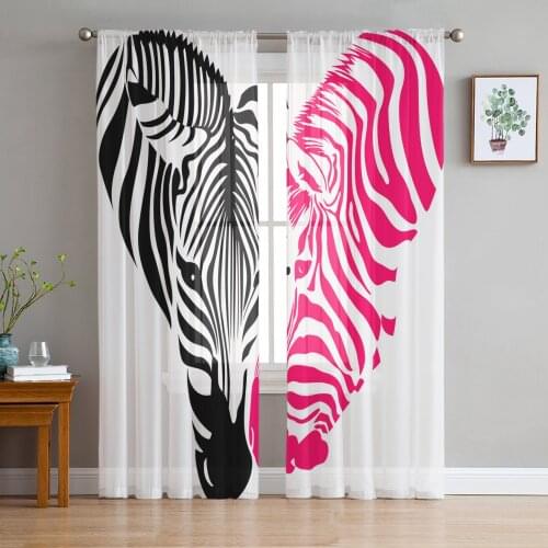 Animal Zebra Stripes Heart-Shaped Tulle Curtains For Living Room Sheer Curtain Bedroom Voile Decorative Window Treatments