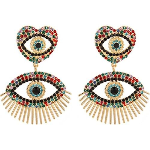 ZHINI Unique Multi Color Crystal Evil Eye Dangle Earrings for Women Luxury Colorful Crystal Statement Dangle Earring 2021