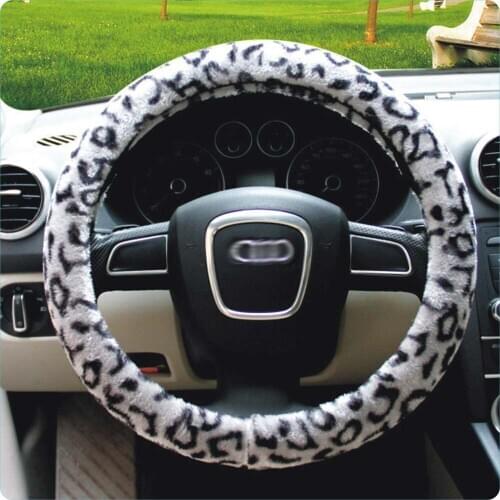 Universal Leopard Car Steering Wheel Covers for girl lady women Comfortable Fits 38cm Interior Accessories steering Plush Case