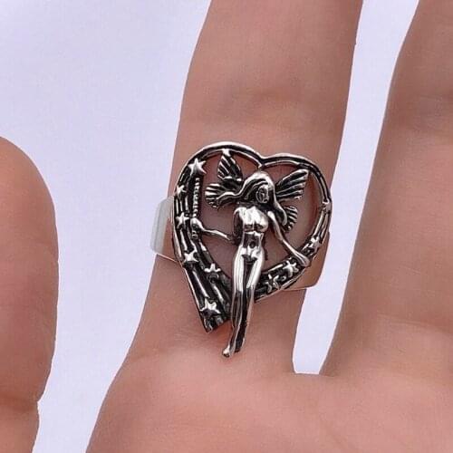 Vintage Silver Plated Angel Wings Ring for Womens Gothic Steampunk Party Anniversary Ring Adult Womens Jewelry
