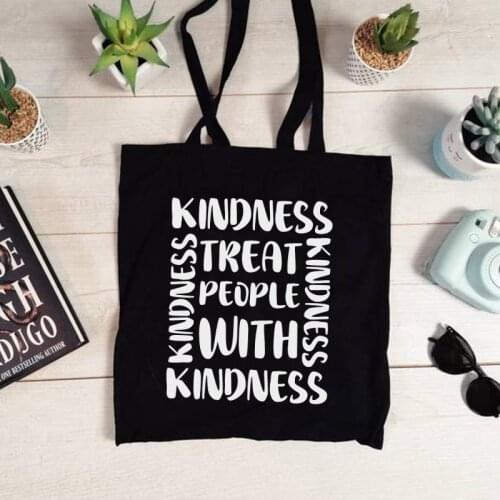 Vintage Bag Women Canvas Treat People with Kindness Letter Casual Large Capacity Harajuku Women Fun Vintage Shoulder Bag M