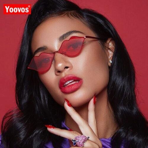 Yoovos 2021 Summer Lips Sunglasses Women Fashion Metal Sun Glasses Female Classic Brand Designer Eyewear Mirror Oculos De Sol