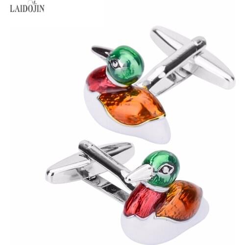 LAIDOJIN Mandarin Duck Love Cufflinks for Men High Quality Shirt Cuffs Enamel Cuff links DIY Wedding Grooms Gift Male Jewelry