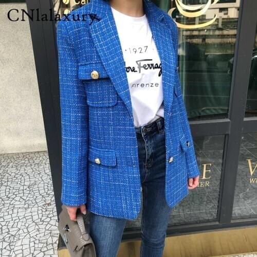 Autumn Plaid Tweed Office Blazers Women Vintage Single Breasted Long Sleeve Womens Jacket Blazer feminino Coat Female Outerwear