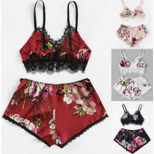 Summer Hot Sale Lady Casual Fashion Lace Floral Print Lingerie Sleepwear Women Sexy V Neck Babydoll Bandage Underwear