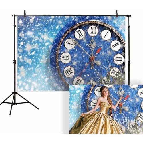 Winter Background for Photo Studio Christmas Snow Blue Clock New Year Princess Backdrop Photography Photocall Photobooth