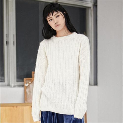 100% hand made wool thin knit women fashion Oneck solid pullover sweater retail wholesale customized