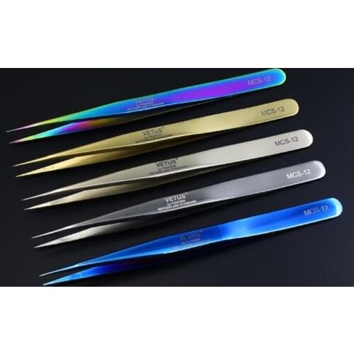 20pcs MCS-15/12 series Rainbow Tweezers Eyelash Extension Tweezer Stainless Steel Tweezers