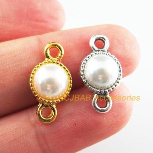 25Pcs Retro Gold Tibetan Silver Tone White Acrylic Round Charms Connectors 10x18.5mm