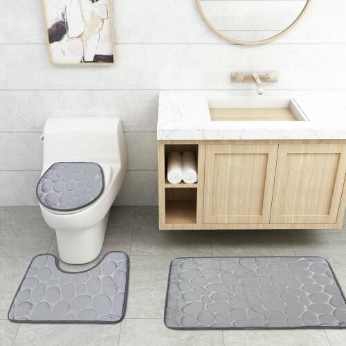 3Pcs/set Marble Pattern Bathroom Non-Slip Sets Pedestal Push Rug + Bathroom Toilet Lid Cover +Bath Mat Bathroom Accessories Sets