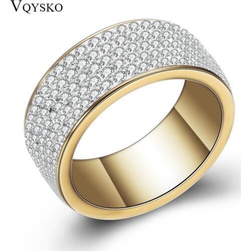 5 Row Crystal Jewelry Free Shipping Wholesale Gold Color Stainless Steel Wedding Rings