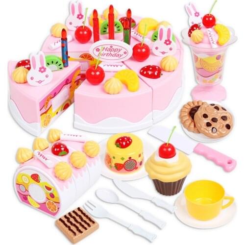 54PCS Kitchen Toys Cake Food Light Music Birthday Song Pretend to Play Fruit Cutting DIY Cake Toys Montessori Gifts For Girls