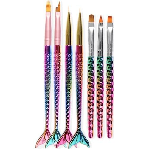 7 Style Gradient 3D Nail Art Painting Liner Brush Mermaid Handle UV Gel Polish French Tips Sculpture Drawing Pen Manicure Tools