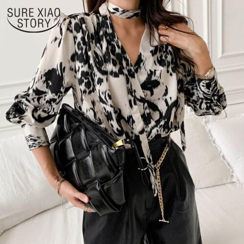 Long Sleeve Blouse Leopard Button Up Shirts Women Korean Spring Clothes Chiffon Streetwear Plus Size Tops 2021 New Blusas 13501