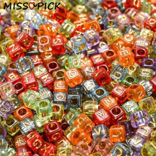 100pcs Acrylic Beads Transparent Square Alphabet Letter Loose Spacer Beads for Jewelry Making DIY Bracelet Necklace Accessories