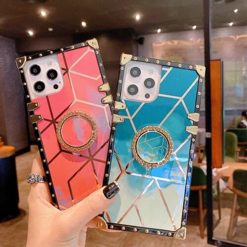 Glitter Case For Realme C25 C21 C20 C17 C15 C11 7i 7 6 5 Pro 5i 5s 6i C3 Slim Waist Ring Holder Watercolour Rhombus Bling Case