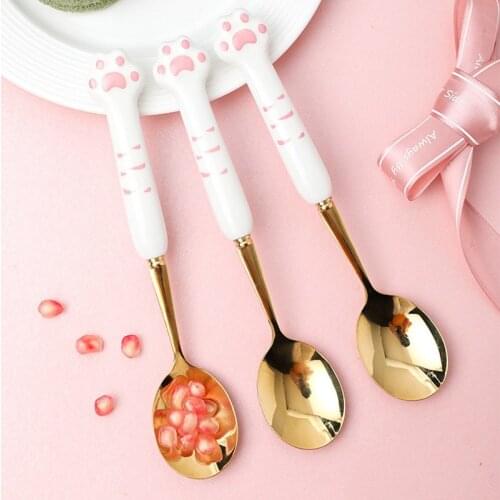 Stainless Steel Cute Cat Claw Coffee Spoons Fruit Dessert Spoon Tea Spoon Tableware Kitchen Supplies Drink Tableware