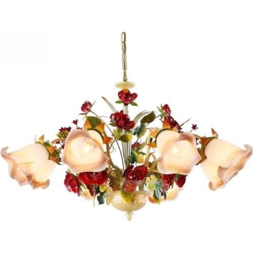Korean Chandelier Lighting Iron Flower Plant Living Room Rose Romantic Ceiling Chandelier Warm Dining Room Bedroom Led Lamps