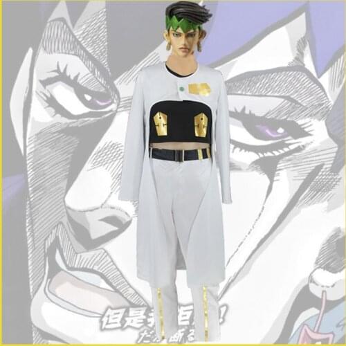Anime JOJO Bizarre Adventure Kishibe Rohan Cosplay 1 Set Costume Unbreakable Diamond White Clothes Headwear Pants Party Props
