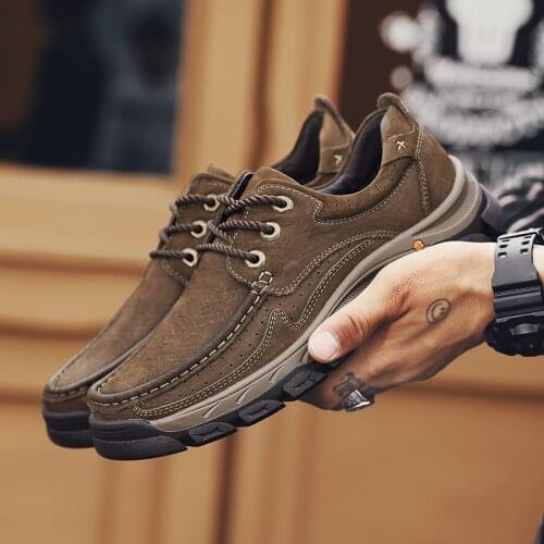 Mens Shoes Genuine Leather Casual Tooling Man Non-Slip Outdoor Hiking Comfortable Shoe Leisure Sneakers Quality Luxury Footwear