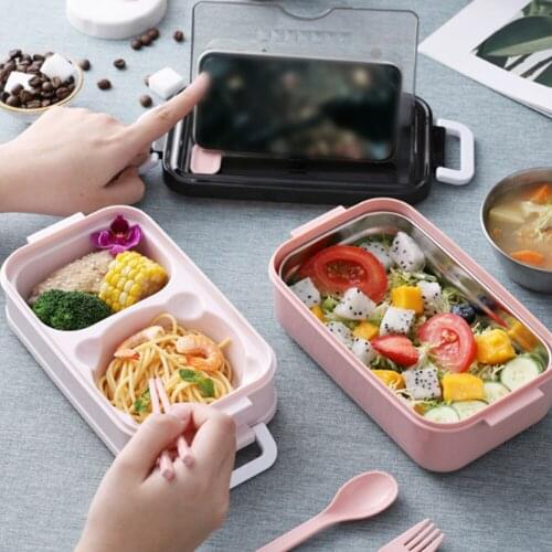 Healthy Material Lunch Box 2 Layer Plastic Bento Box with Chopsticks Microwave Dinnerware Food Storage Container Lunchbox