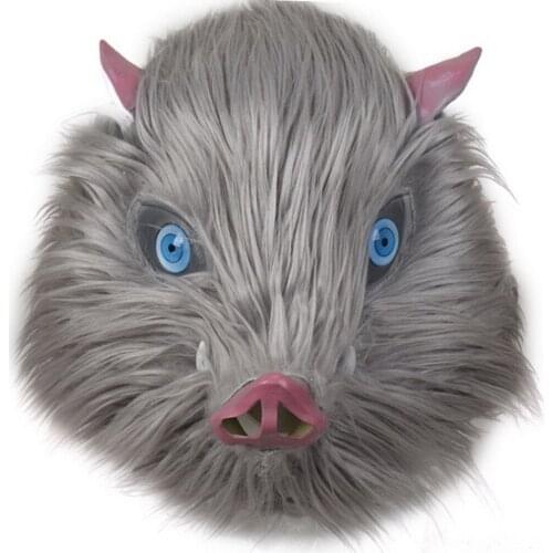 Adult Demon Slayer Pighead Hashibira Inosuke Plush Cosplay Mask Halloween Costume Masks For Adult Helmet Masquerade Party Props