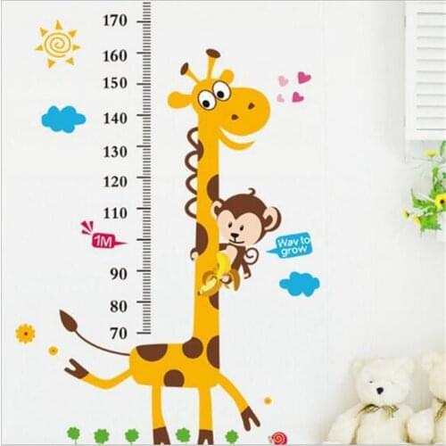 Cartoon Giraffe Monkey Wall Stickers for Kids Rooms Wall decals Home Decor Growth Chart wall Mural For Boys' Room decor