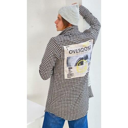 Mens Gray Goose Foot Pattern Printed Lumberjack Shirt