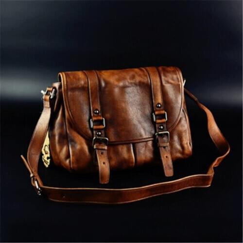 Original design genuine leather mens messenger bag casual vintage handmade luxury natural real cowhide A4 file shoulder bag