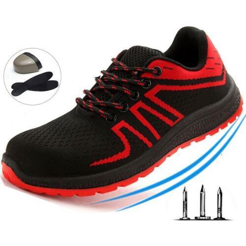 Outdoor Labor Insurance shoes mens steel toe caps anti-mite stab Fiying Woven Mesh Solid Bottom Safety Shoes Wear Non-slip Boot