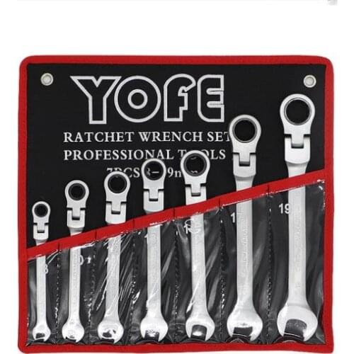 7 Piece Set ActiveHead Ratchet Wrench Fully Polished CRV 72 Teeth Can Shake HisHead