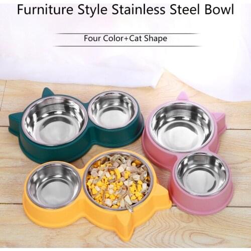 Non-Slip Oblique Cat Bowl Home Style With Drinking Kettle Cat-Shaped Floating Water Double Bowl Food Bowl Pet Bowl