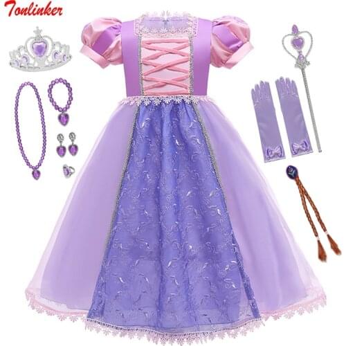 2020 New Rapunzel Costume Princess Dress Dressing Up For Girl Carnival Fancy Party Dress Kids Dresses Child Clothing Wands