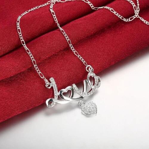 925 Sterling Silver Necklace For Women Jewelry Zircon romantic heart Beautiful LOVE Pendant Valentines Day gifts Wedding party
