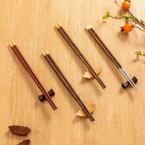 BalleenShiny Copper Head Craft Chopsticks Red Sandalwood Tableware Hotel Restaurant Public Chopsticks Household Wooden Chopstick