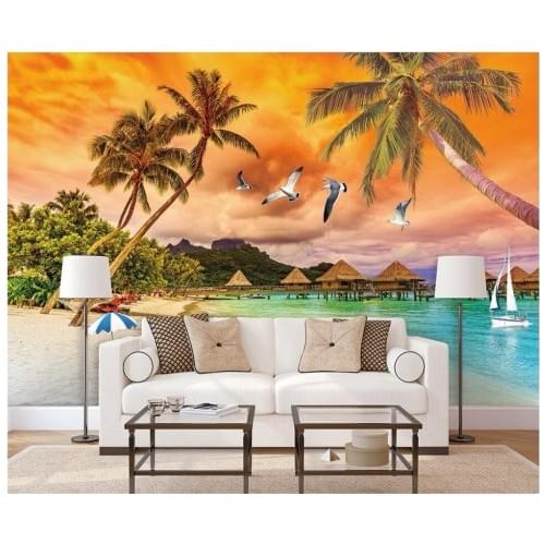 Custom photo wallpaper for walls 3 d Mediterranean murals Seascape sunset sea tree landscape painting background wall home decor