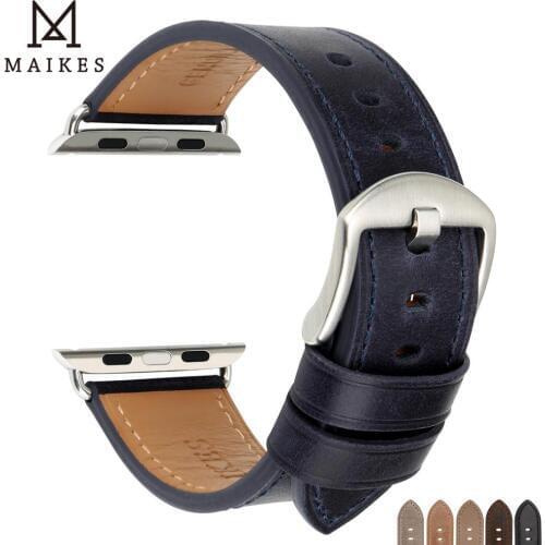 MAIKES Genuine Leather Watch Accessories iwatch Bands 42mm 38mm For Apple Watch Band 44mm 40mm Dark Purple Watch Strap Bracelet